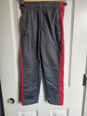 Under Armour Gray Track Pants with Red Side Stripes